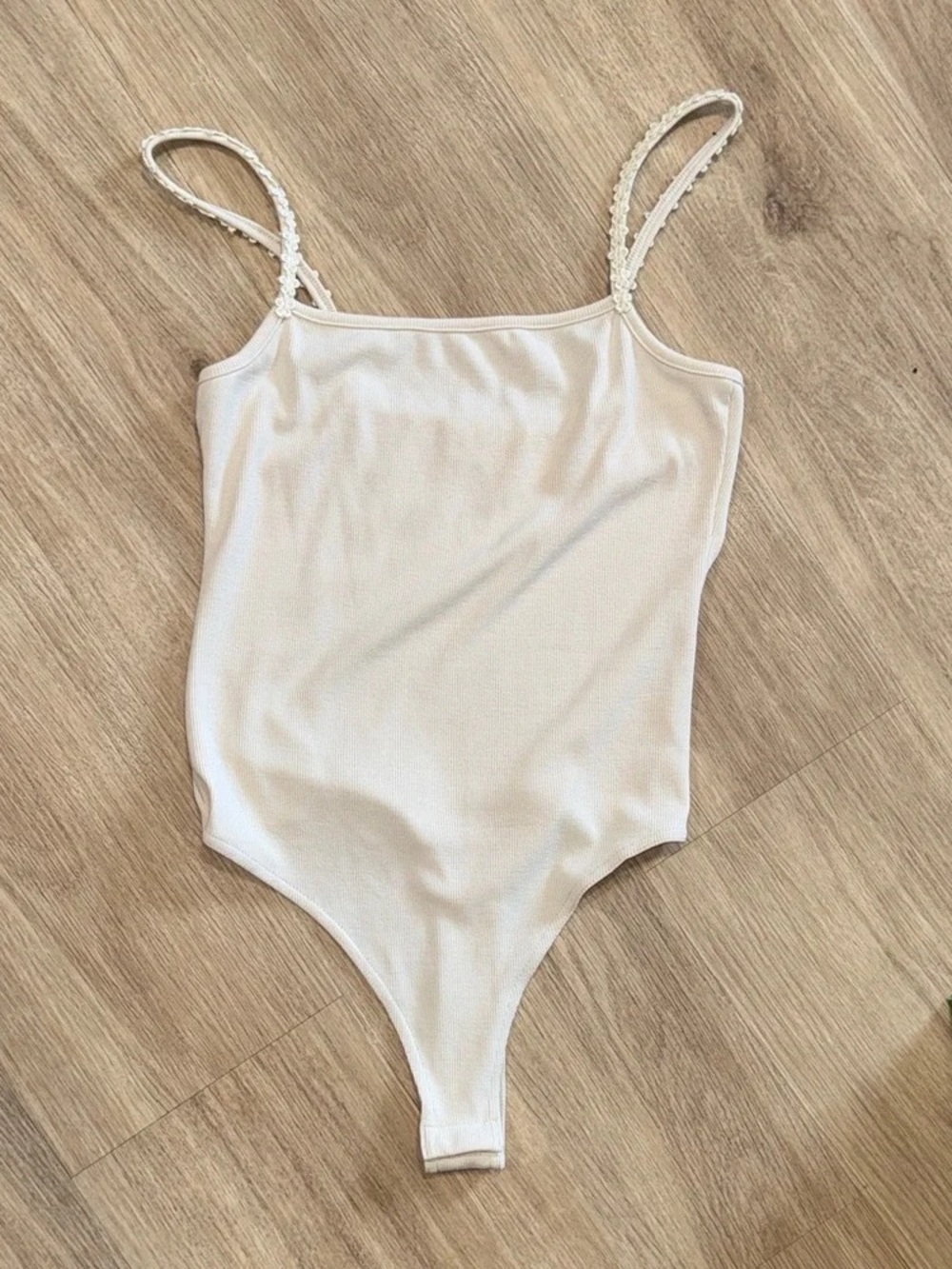 Cream Ribbed Mini Dress with Braided Spaghetti Straps